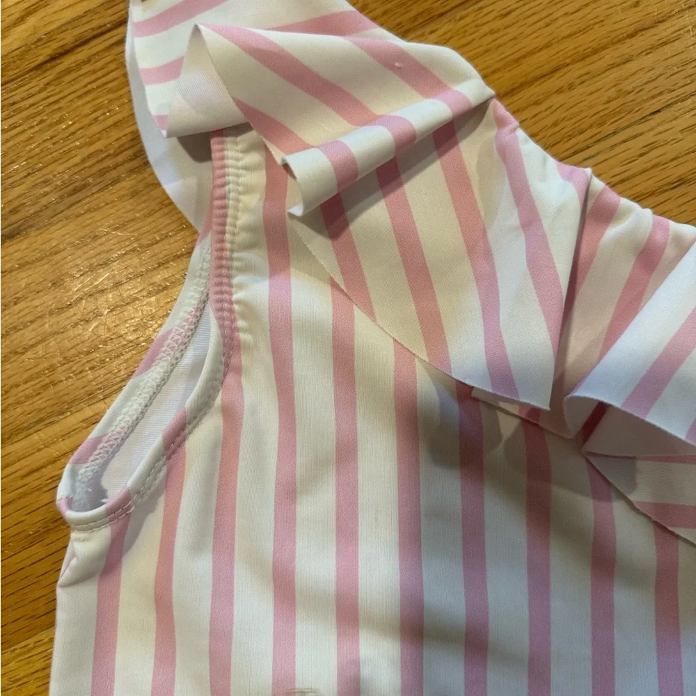 Lila & Jack Toddler Pink and White Striped One Piece bathing suit